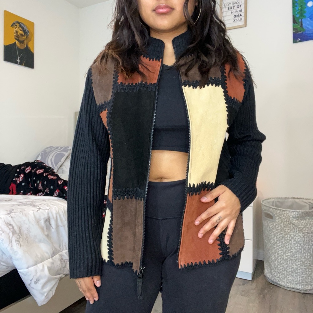 Vintage Boho Leather Patchwork sweater